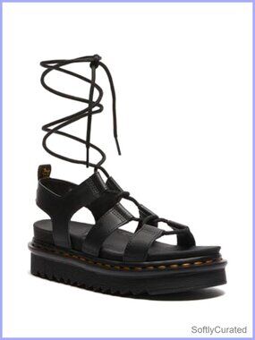 PU Coated Leather Gladiator Platform Sandals X-Strap Tie Casual Lightweight